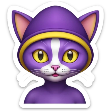 dark purple alien cat with no fur and yellow hat sticker