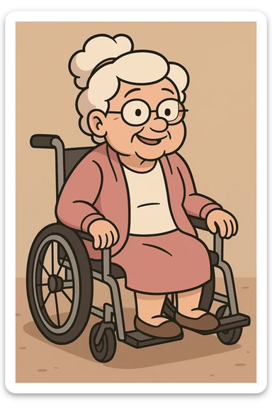 Grandmas white shirt pink jackets a wheelchair  sticker