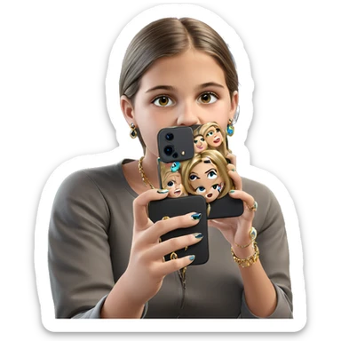 girl taking selfie with jewelry sticker