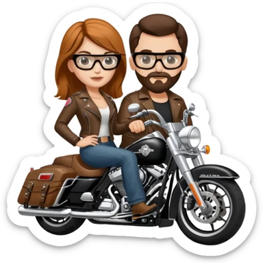 Un couple de biker sur une harley road king noire, l'homme a une paire de lunettes demetz ros21, la fille a des cheveux plus dans les tons chatain sticker