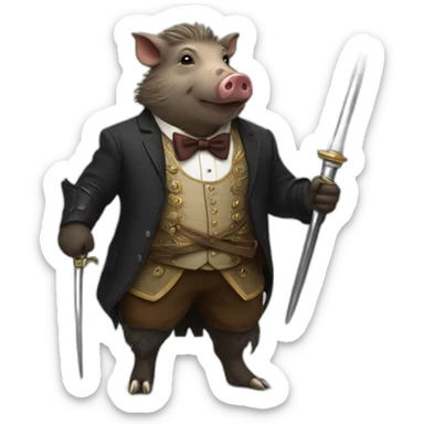 well dressed boar with sabers sticker