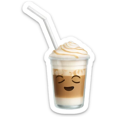 iced latte in glass cup with straw sticker