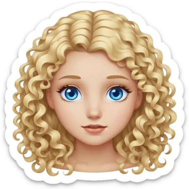 A blonde haired girl with blue eyes and long lashes and curly hair sticker