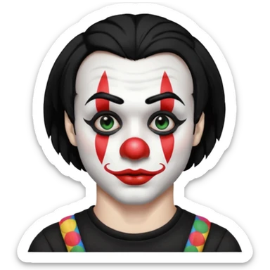 man with black hair only black and white clown makeup black eye makeup black lipstick black t-shirt sticker