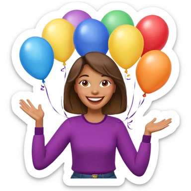 caricatura gorgi gales hembra celebrando feliz con globos y emocion  sticker