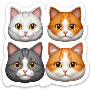 3 different coloured tiny short haired cats, including a dark grey and white cat, and a dark brown tabby and white and a ginger and white sticker
