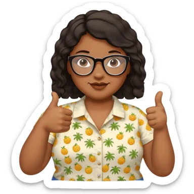 make a fat brown female biology teacher with glasses giving a thumbs up with short black hair wavy remove the doctor outfit and put on a regular summer looking shirt sticker