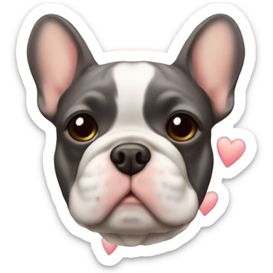 A frenchie with floating hearts around his head sticker