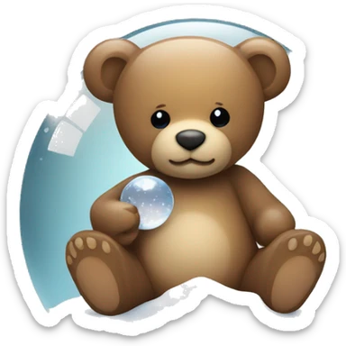 Teddy bear holding a snow globe sticker
