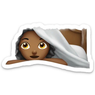 woman covering herself from the cold with sheets in bed sticker