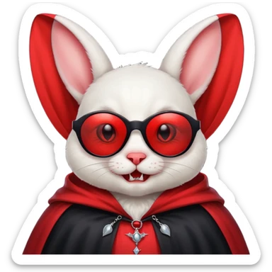 Vampire animal, bunny in red collar cloak, red eye, fangs, sunglasses sticker