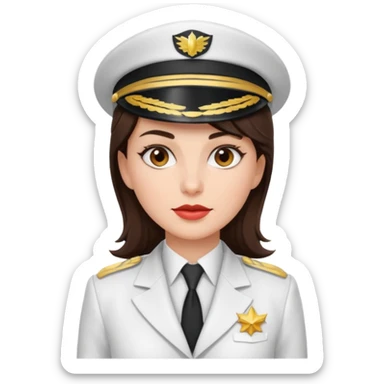 brunette woman captain white suit sticker
