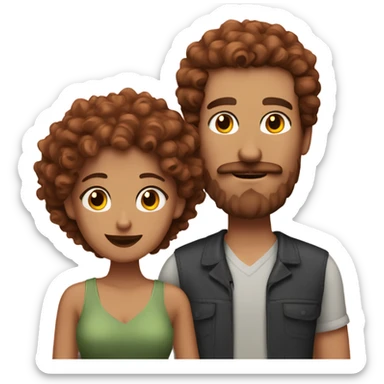 brunette curly haired man with mustache and beard with african red haired girlfriend  sticker