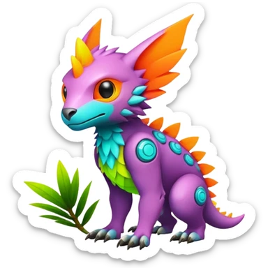 Tropical lush warm-colored modern colorful neon-colored Fakémon-Digimon-Trico-creature sticker