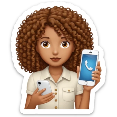 Brown Girl curly hair with white phone sticker