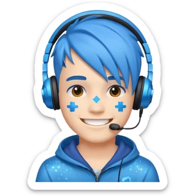 glitter blue gamer boy happy blue hair sticker