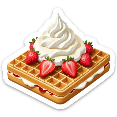 square waffle with dollop of whipped cream and strawberries on top sticker