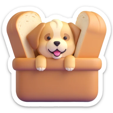 fluffy bread maker soft fluffy dog peeking from a bread loaf, cheerful, warm beige, full-body sticker