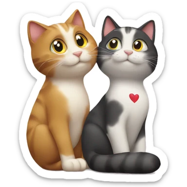 two cats sitting with their tails that make a heart sticker