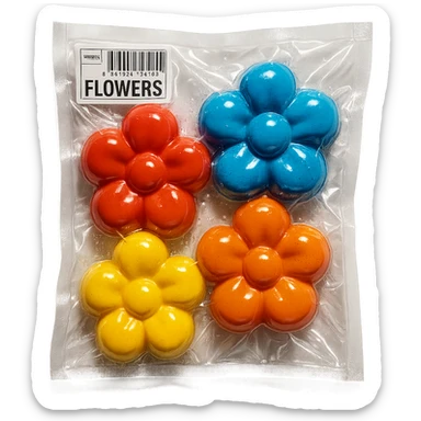 small colorful flowers, glossy and puffy, vacuum-sealed style sticker