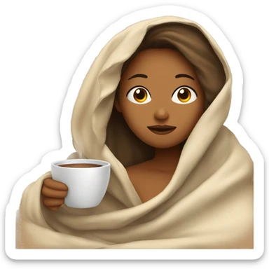 tan girl inside a blanket sipping coffee eyes closed sticker