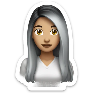 Caucasian female with long black and gray ombré hair  sticker