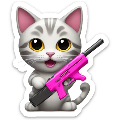 Cat whit a pink gun sticker