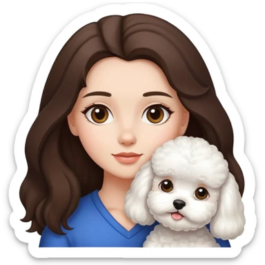 Brunette long hair girl with bichon frise sticker
