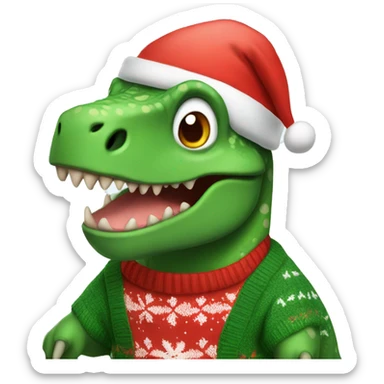 Dinosaur wearing a christmas jumper and santa hat sticker