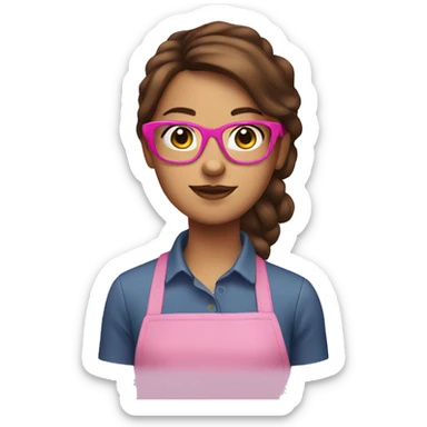girl with brown hair and pink glasses baking  sticker
