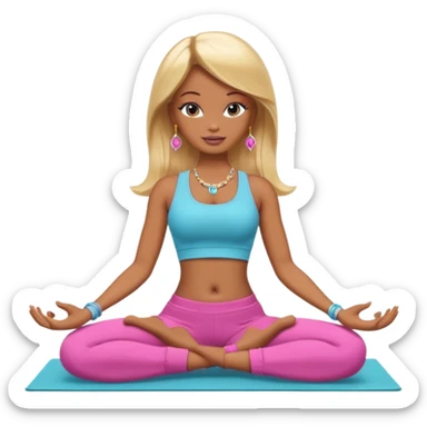 Brown skin blonde hair Barbie doing yoga with belly button pierced sticker