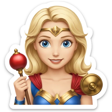 Blonde blue eyes Wonder Woman holding bell and baton sticker