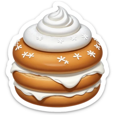 A bun with visible whipped cream in the middle beteween two bun halves and powdered sugar on top, no cream on top sticker