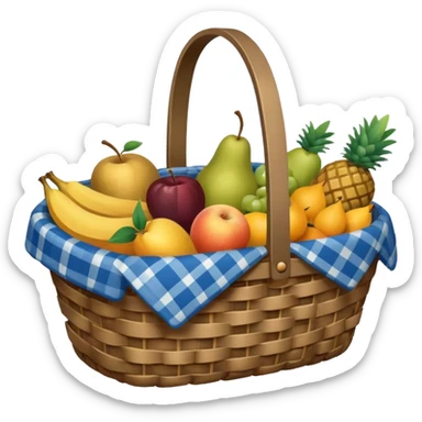 blue plaid lining basket with both food, drink and fruits sticker