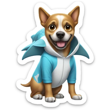 dog wearing shark onesie  sticker