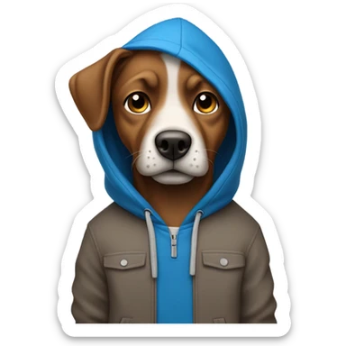 a brown dog with a blue pants and a gray hoodie chilling sticker