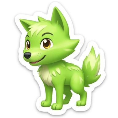 Cute Shy Shiny Lime-Green Fakémon-Wolf-Pokémon Full Body sticker