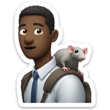 Rat on man’s shoulder and the man is scared sticker