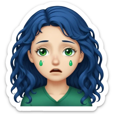 Girl with long  curly dark blue hair, green eyes, and very fair skin.crying sticker