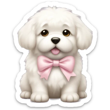 fluffy fat white puppy with pale pink bow sticker