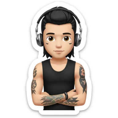 a pretty bratz guy with mullet and earphones and a sleeveless black top with tattoos on arm sticker