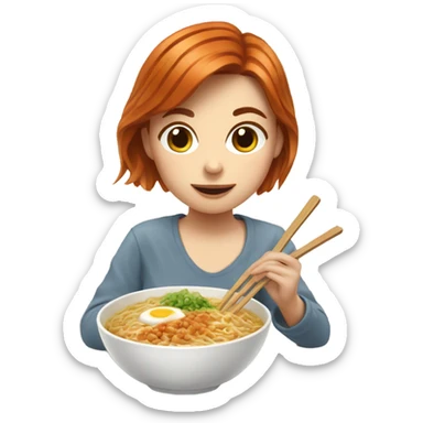 Auburn haired girl eating ramen  sticker