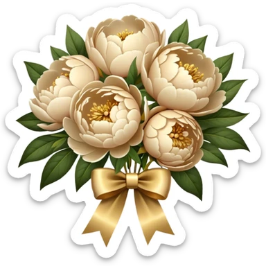 Beige peonies bouquet with golden bow sticker