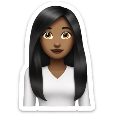 girl emoji black hair medium skin tone middle part long lashes sticker
