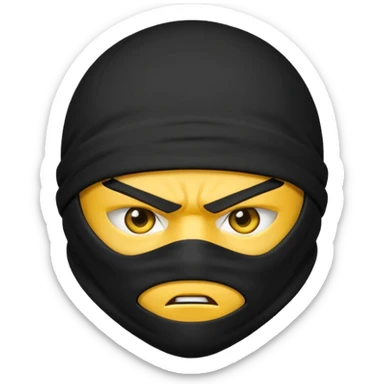 angry ninja face emoji, classic yellow emoji style, all black ninja mask, scowling eyes, no visible skin except eyes sticker
