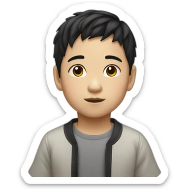 Little chinese kid white black hair sticker