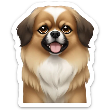 Tibetan Spaniel. It has a brown face, large black eyes, and its fur is white and fluffy. sticker