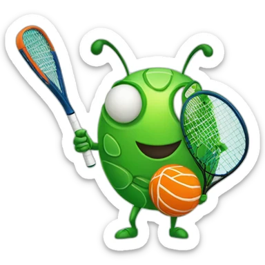 Green cartoon bug playing padel  sticker