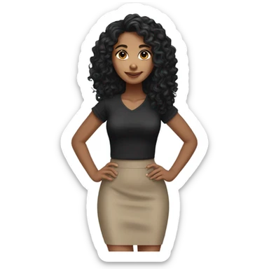 Tan girl with black long curly hair black pencil skirt full body sticker
