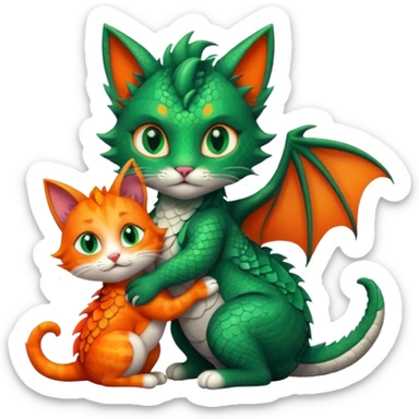 cria um emoji com um gato a abraçar um dragao sticker
